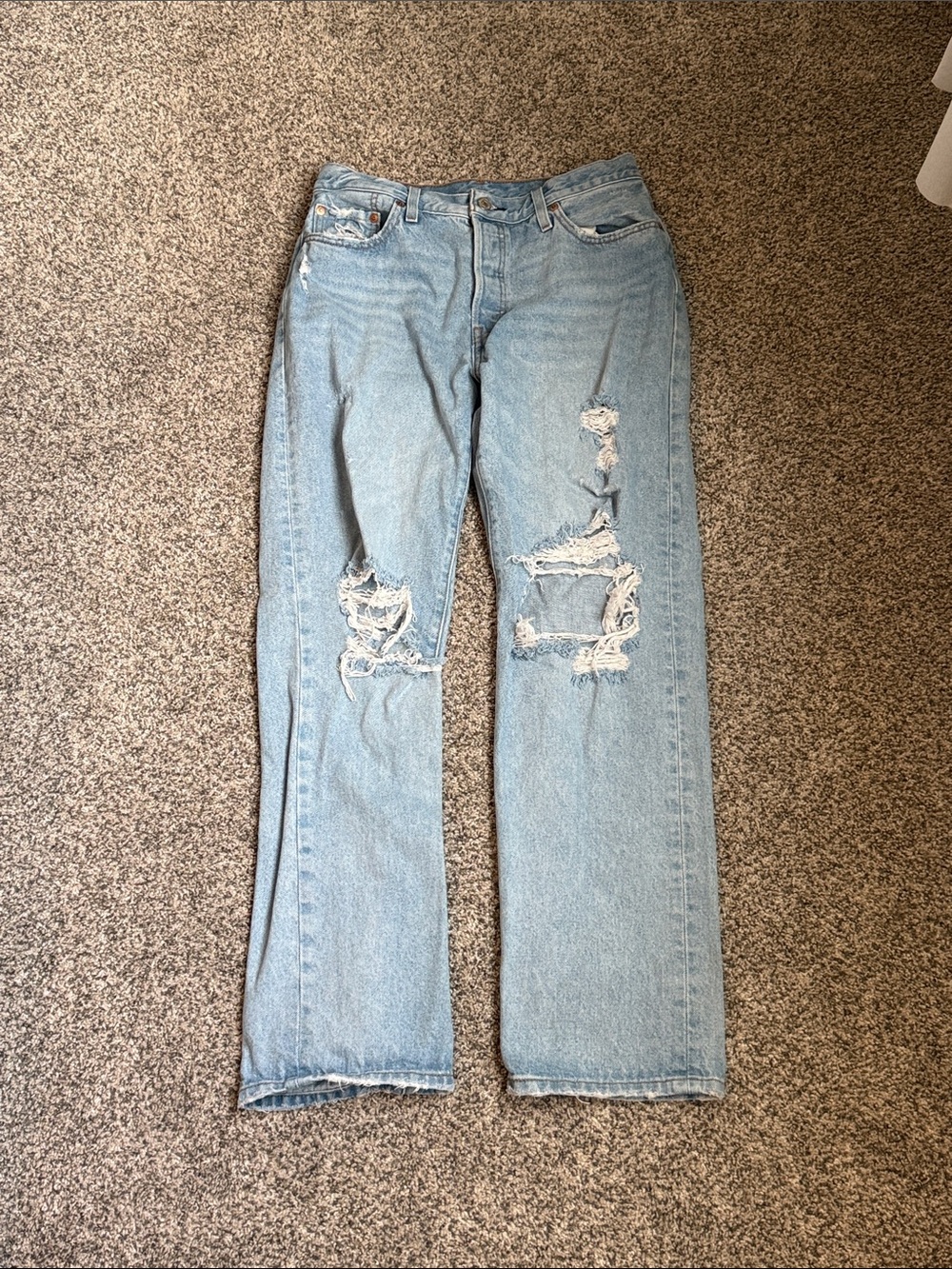 Levi's Light Blue Distressed Straight-Leg Jeans